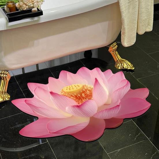 3D Flower Floor Mat Realistic Rose Lotus Area Rug Anti-Slip Decorative Flower Bathroom Rug for Living Room Bedroom Kitchen