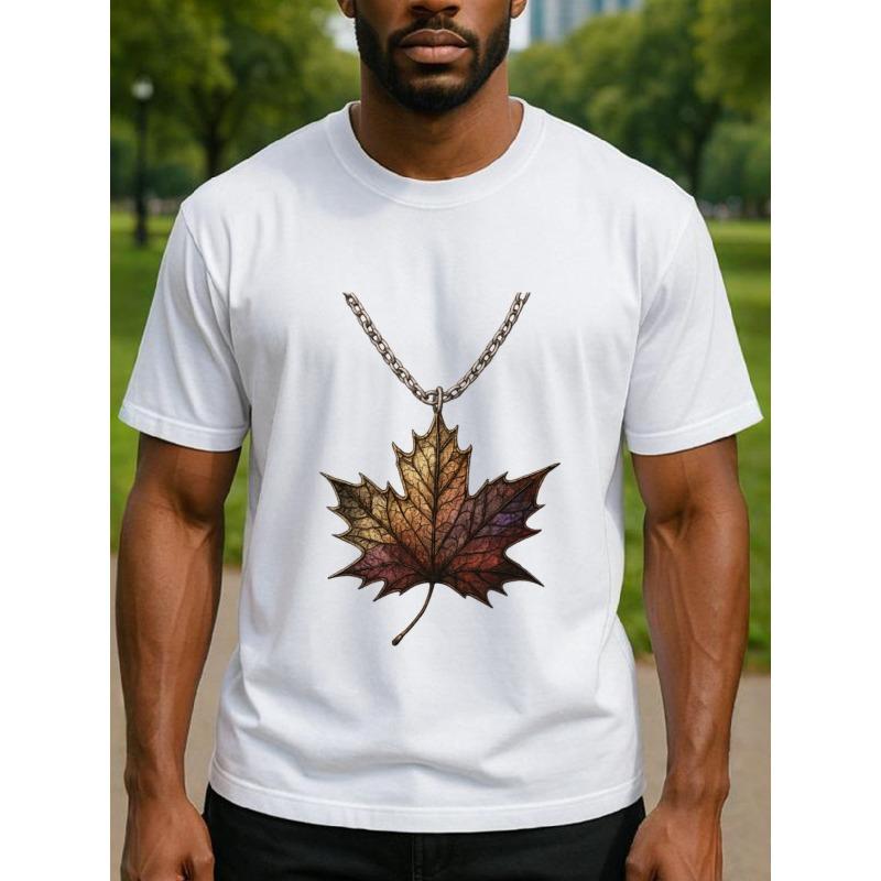 European sizes Harvest Golden Maple Leaf Necklace | Men'S Print Short-Sleeved T-Shirt, Regular Fit, Sweat-Absorbing and Quick-Drying