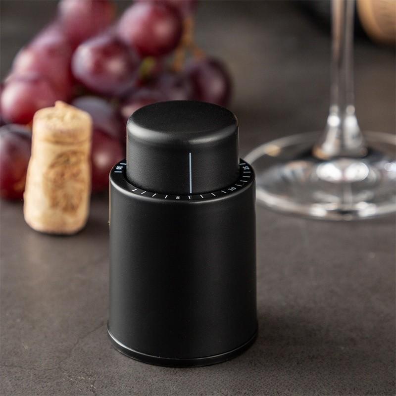 Simple Black Pushbutton Wine Stopper For Red Wine Bottles And Gift Occasions