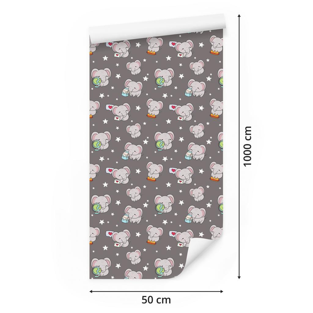Elephants Wallpaper Gray and Light Gray for Living Room and Bedroom 50x1000