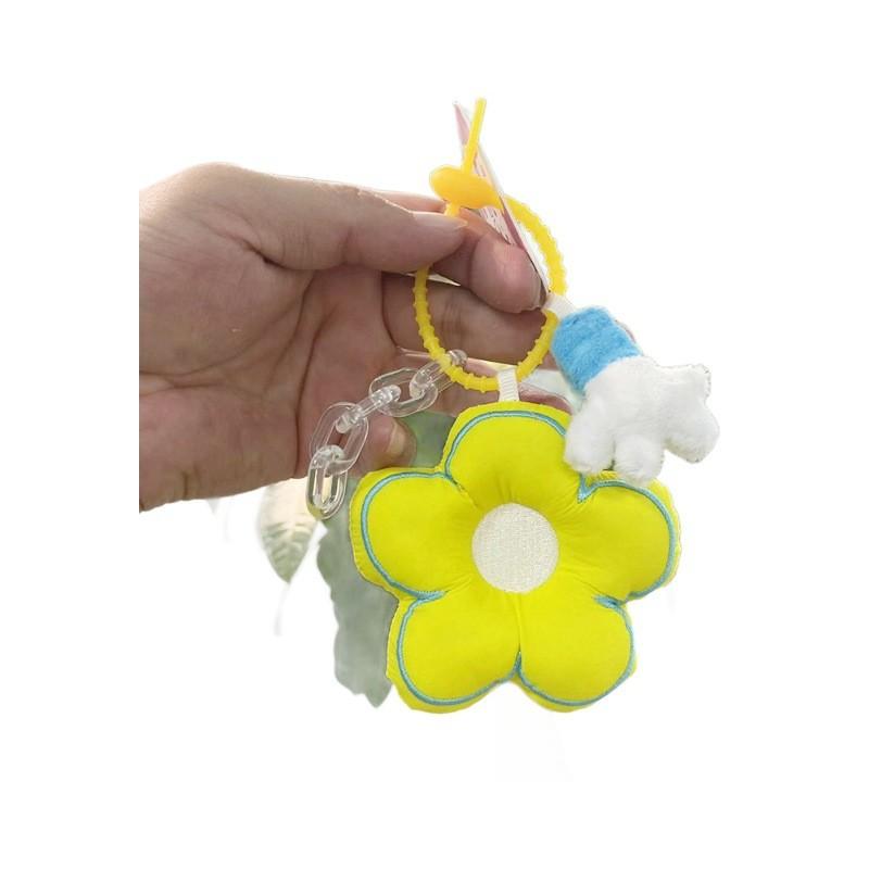 Whimsical Plush Flower Keychain For Cute Backpack Accessories And Gifts In Bright Pink Blue Yellow And Lemon Yellow Colors