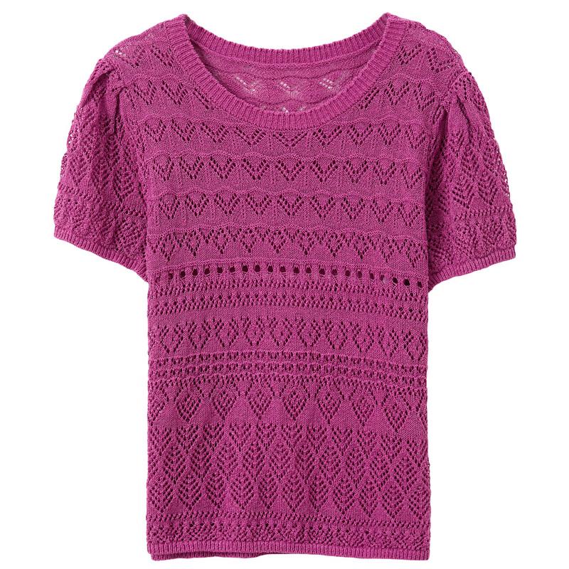 Sancai 2025 Summer Textured Hollow Knit Short Sleeve Pullover