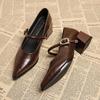 Retro buty pojedyncze średniej długości wiosna i lato nowa moda klamra paska szpiczasty nosek wygodne płytkie skórzane buty