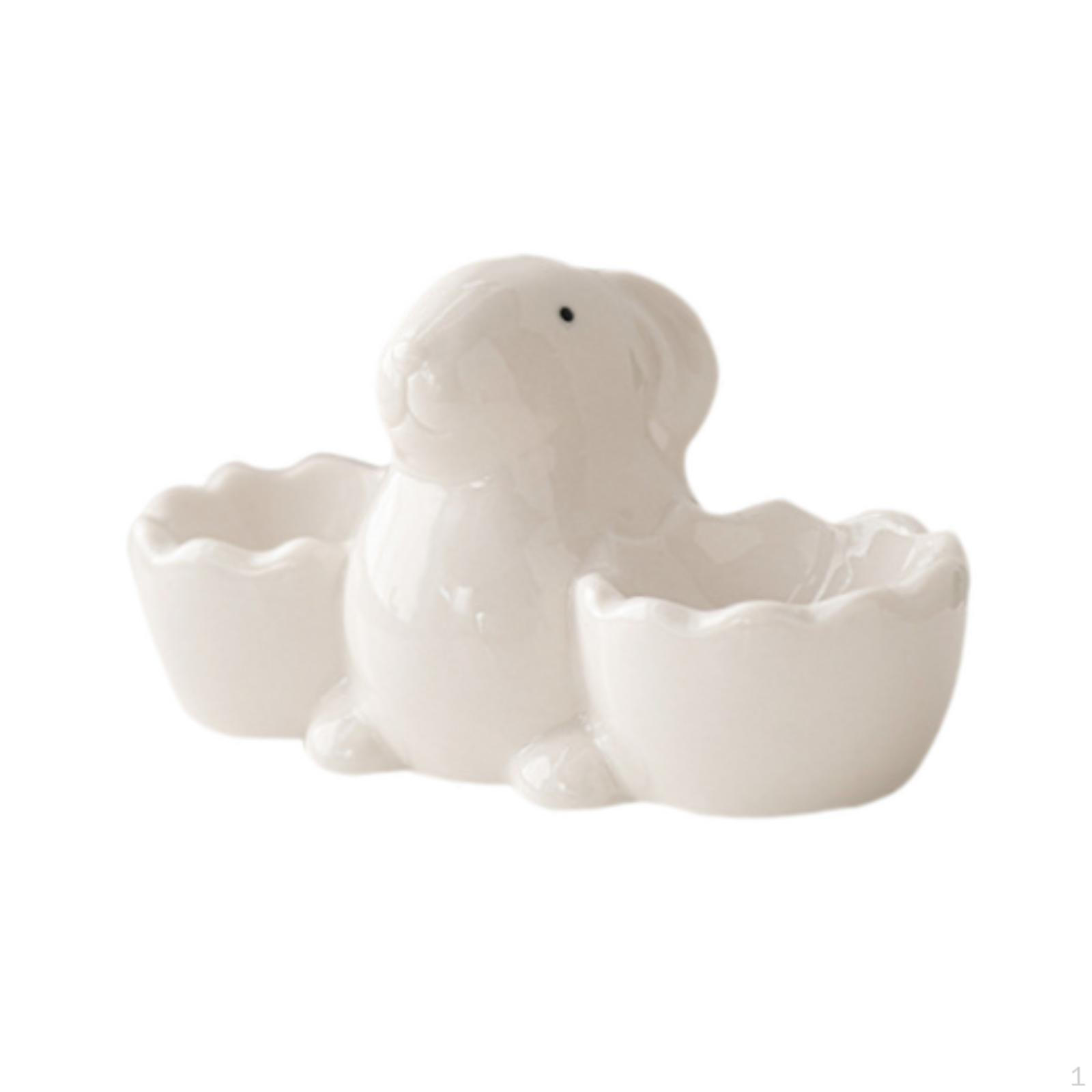 Керамическая подставка для яиц двойной держатель настольный поднос подставка в виде кролика для пасхального украшения завтрака белый 1496₽