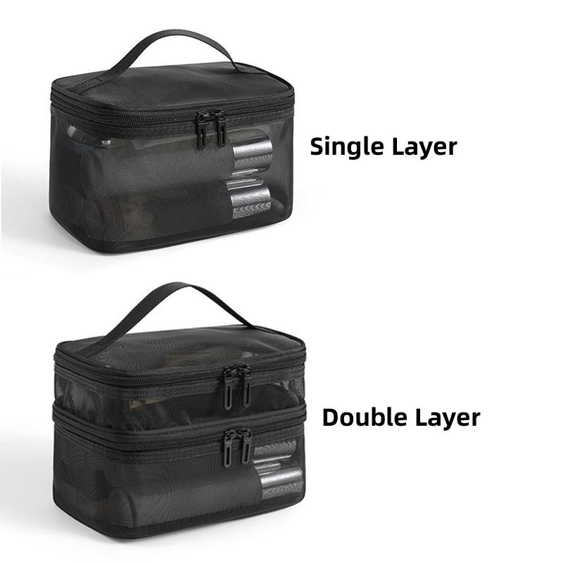 

Двухслойная косметичка, Большая портативная сетчатая дорожная косметичка, с двойной молнией, многофункциональная косметичка для туалетных принадлежностей для макияжа Single Layer чёрный