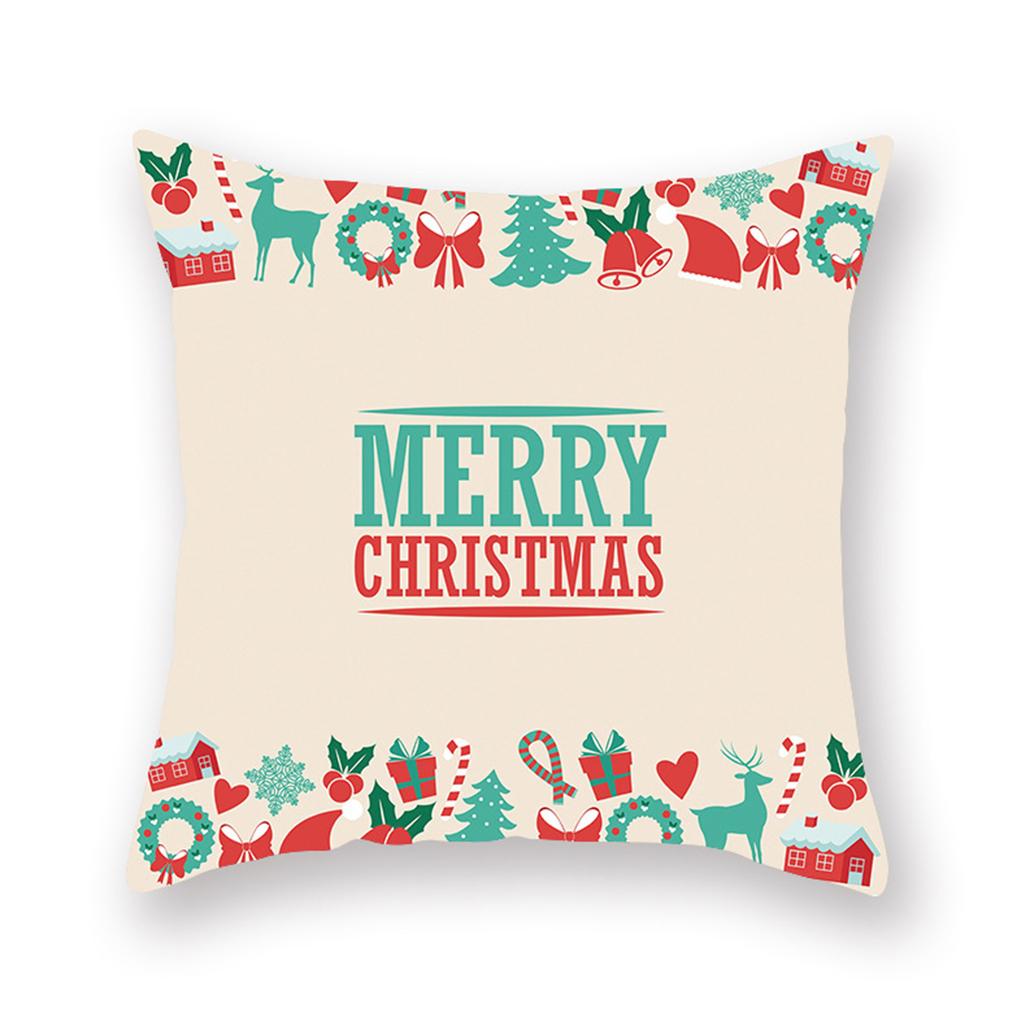 Throw Pillow Cover Christmas Elements Printing Pillowcase Decoration Polyester Washable Sofa Pillowslip