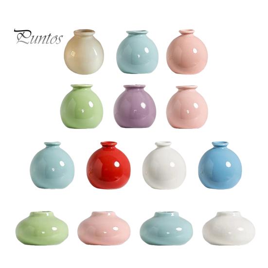 Mini Ceramic Vase Solid Color Glazed Flower Vase Desktop Decor Miniature Bud Vase for Small Hydroponic Plants Flowers Office Living Room Bedroom