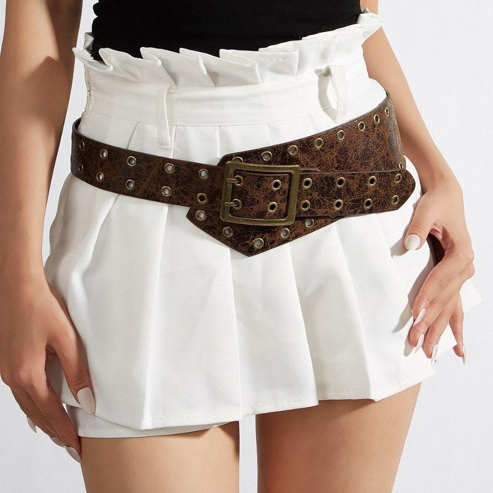Vintage Adjustable Women Waist Belt Metal Buckle Y2K Punk Rivet Belt Corset Waistband Women Fashion