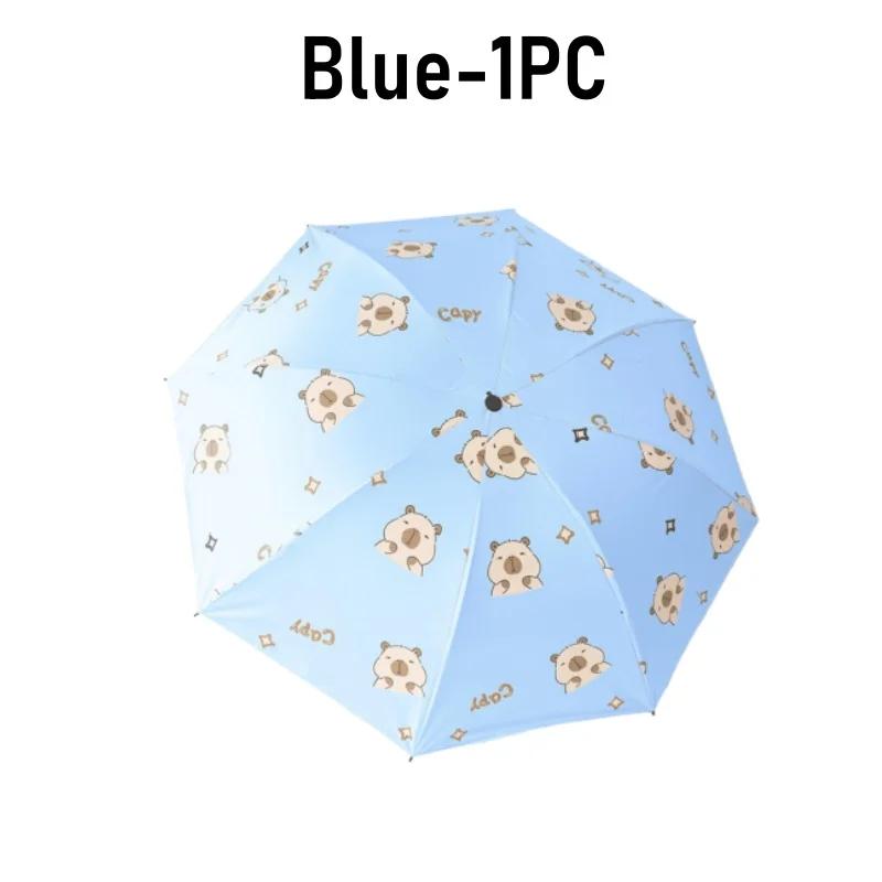 Girls Capybara Sun Umbrella Portable Foldable Plastic UV Protective Sunshade Dual-Use Cute Design for Outdoor Travel
