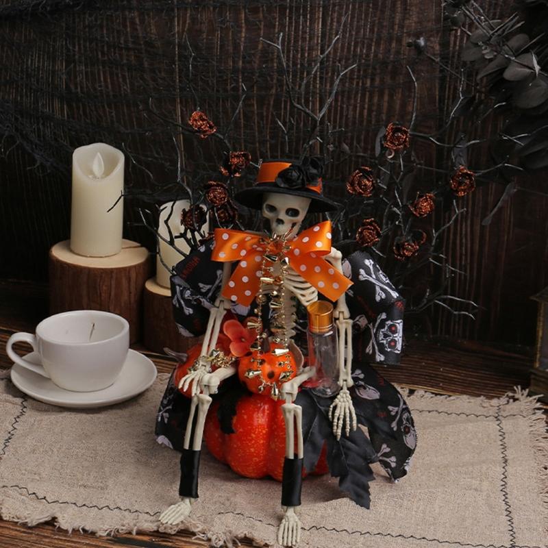 Halloween Pumpkin Skeleton Decorations Artificial Fake Flower with Deadwoods Table Centerpieces Home Decorations Gift