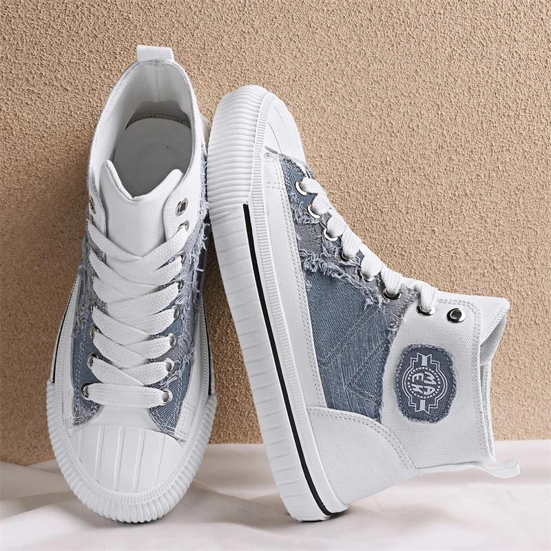 

Весенняя мода, новые универсальные мужские спортивные туфли больших размеров, модные уличные туфли на шнуровке в стиле кампуса с высоким берцем, повседневные мужские туфли 39 светло-синий