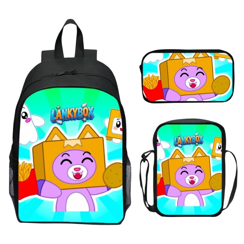 Lankybox Blocky Plüsch 3-teiliges Set Rucksack Cartoon Anime Schultasche für Kinder