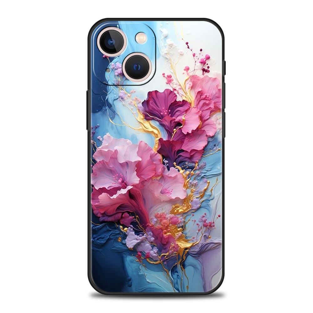 Kirschblüten Handyhülle Für iPhone 17 16 15 Pro Max 11 12 13 14 7 8 Plus SE 2020 X XR XS Hülle Weich Schwarz