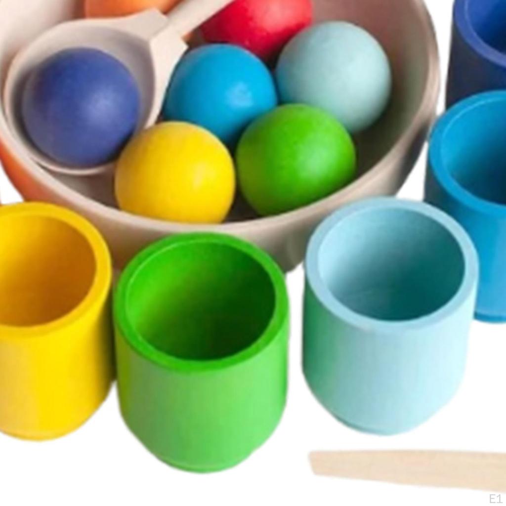Balls In Cups Early Education Toys Wooden Board Game Sensory Training Logical Thinking Rainbow Color
