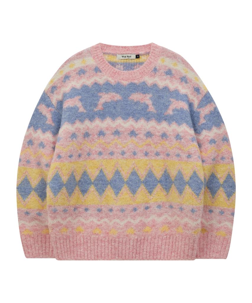 WAIKEI Dolphin Hairy Graphic Knit Pink
