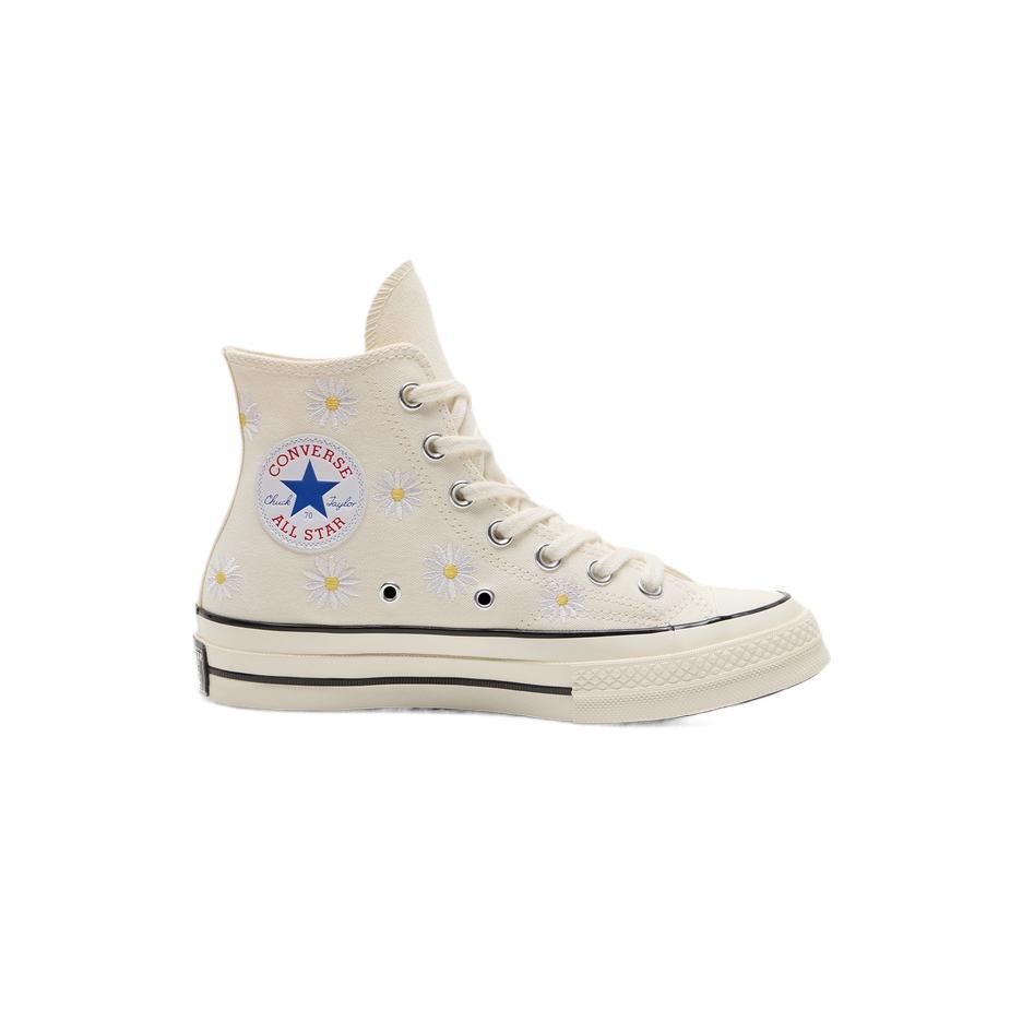 Converse Chuck 70 High Embroidered Daisies - Egret Unisex Sneakers Cream White Black A16762C
