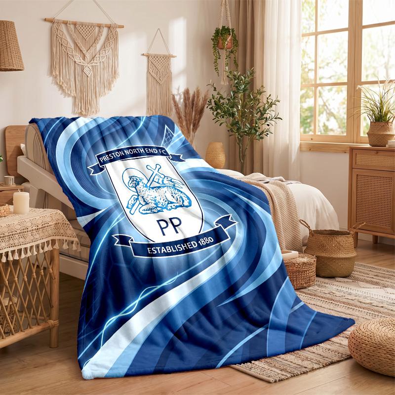 Preston North End Football Print Flannel Blanket Soft Warm Sofa Bed Throw Blanket For Home Office Bedroom