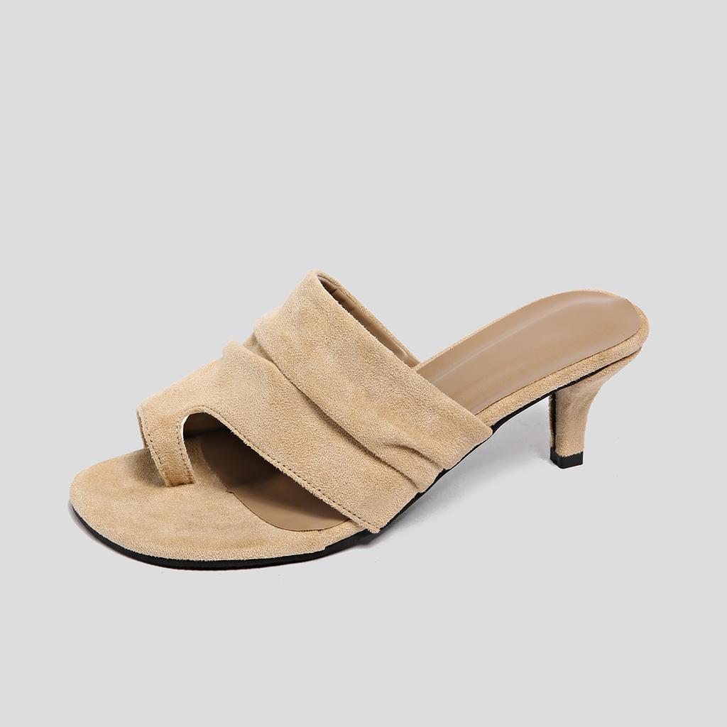 Fashion Clip-Toe Slipper Sandals Suede Slip-On Solid Color Fashion Concise Sexy Elegant Party Dress Summer Women Shoes Newest Thin Heels