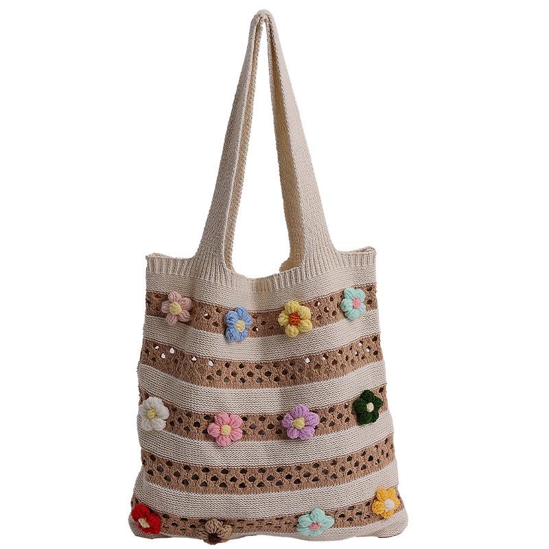 

Niche striped shoulder bag woven bag women s large capacity lazy relaxation beach bag tote bag хакі