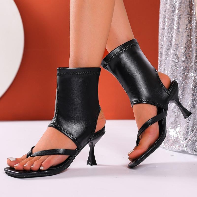Plus Size Women's New Summer Sandals Toe-in Leather Stiletto Kitten Heel Cooling Boots