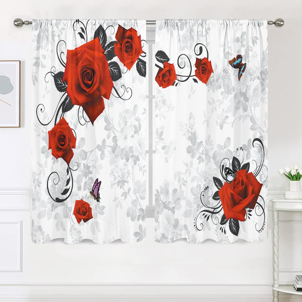 2 Pieces, 3D Space Retro Abstract Rose Curtains -30% Blackout - Suitable for Living Room, Bedroom, Valentine's Day Home Decorati