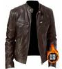 Southern winter warm button fashion domineering locomotive men's multi-pocket PU jacket stand-up neck zipper cardigan leather jacket