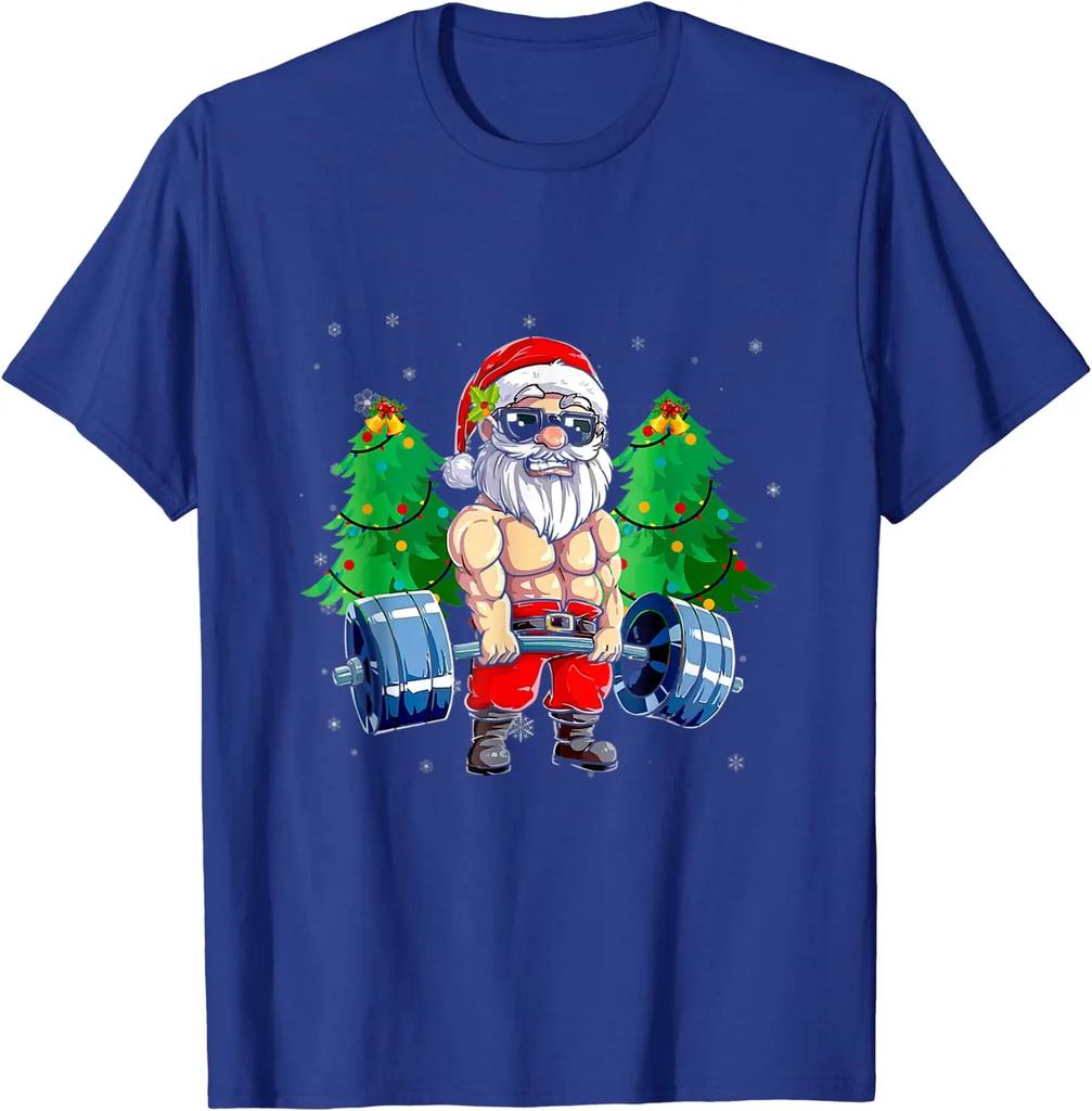 Weightlifting Fitness Gym Santa Claus Christmas Day Unisex TShirt Short Sleeve Casual Cotton Boys TShirts