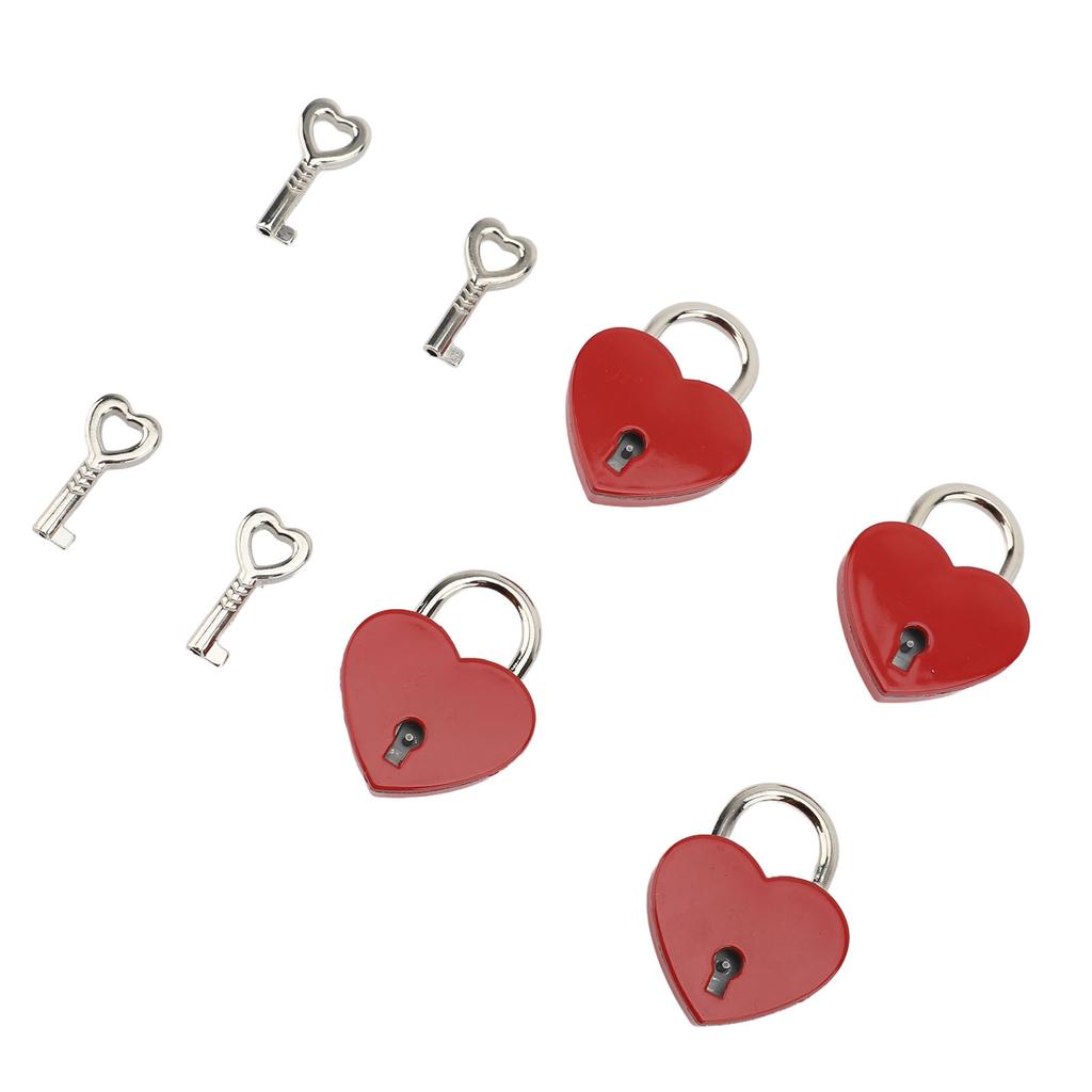 4 Set Heart Padlock Zinc Alloy 38x30mm Love Lock with Key for Jewelry Boxes Wallets Handbags Rose