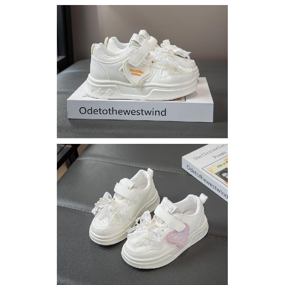Girls' Sneakers Spring and Autumn New Children's White Shoes Leather Panel Shoes Flat Breathable Running Shoes Trendy