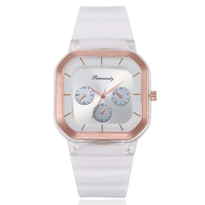 New Fashion Women Watches Silicone Square Quartz Watch Decorative Three Eyes Wristwatch Relogio Feminino Watch Women Clocks Hour