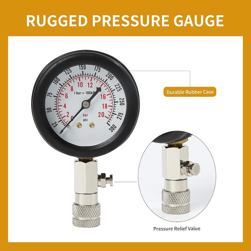 8PCS Compression Tester Kit 0-300 PSI Petrol Gas Engine Cylinder Pressure Gauge Automotive Tool For Motorcycle Car Truck (Black)