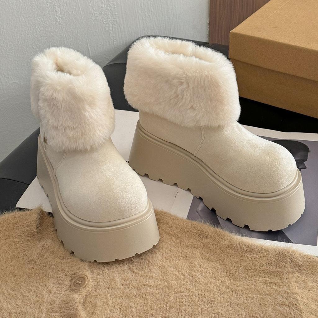 Small thick-soled snow boots women's 2025 autumn and winter new retro fashion velvet non-slip heightening soft-soled boots