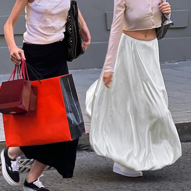 Women's American Street Fashion Solid Color A-line Skirt Summer Bud Silhouette Satin Drape Half-length Skirt