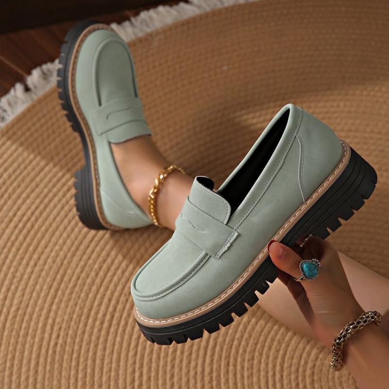 Fashion Women Solid Color Platform Loafers Shoes Woman Spring Autumn New British Style Flats Comfortable Thick Heel Slip On Shoes