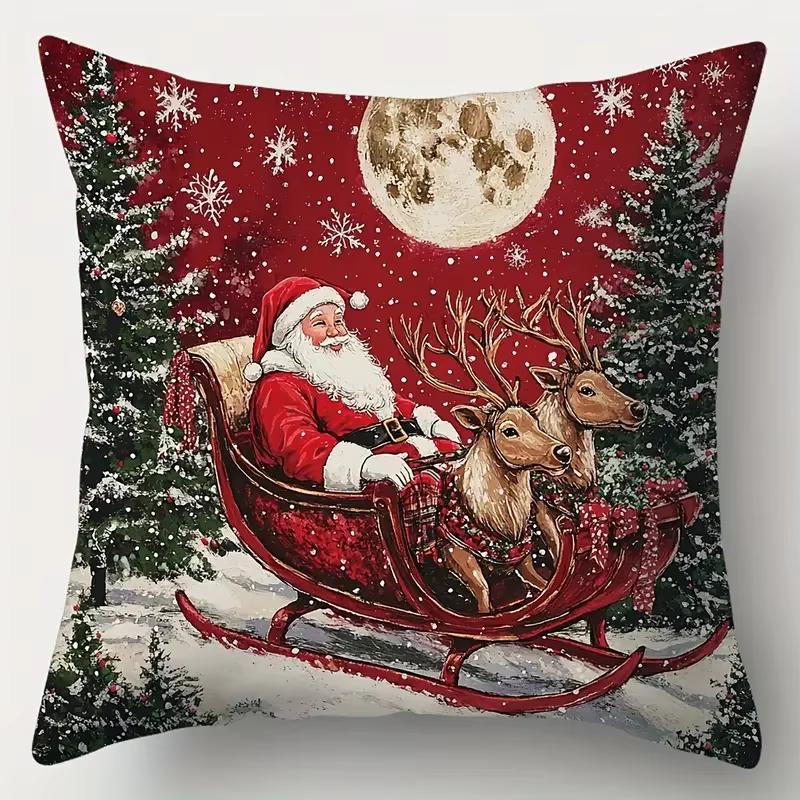 Christmas and New Year Pillow Set Santa Claus and Snowman Retro Style Pillow Set Living Room Sofa Holiday Decoration
