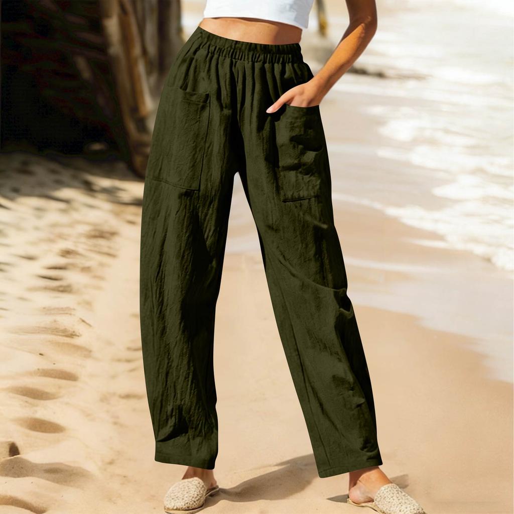 Women's Casual And Fashionable Color Loose Pants With Pocketes