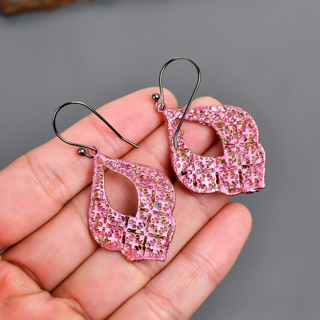 Natural Chrome Diopside Copper New Dangle Drop Multi Electroformed Hook Earrings V-94