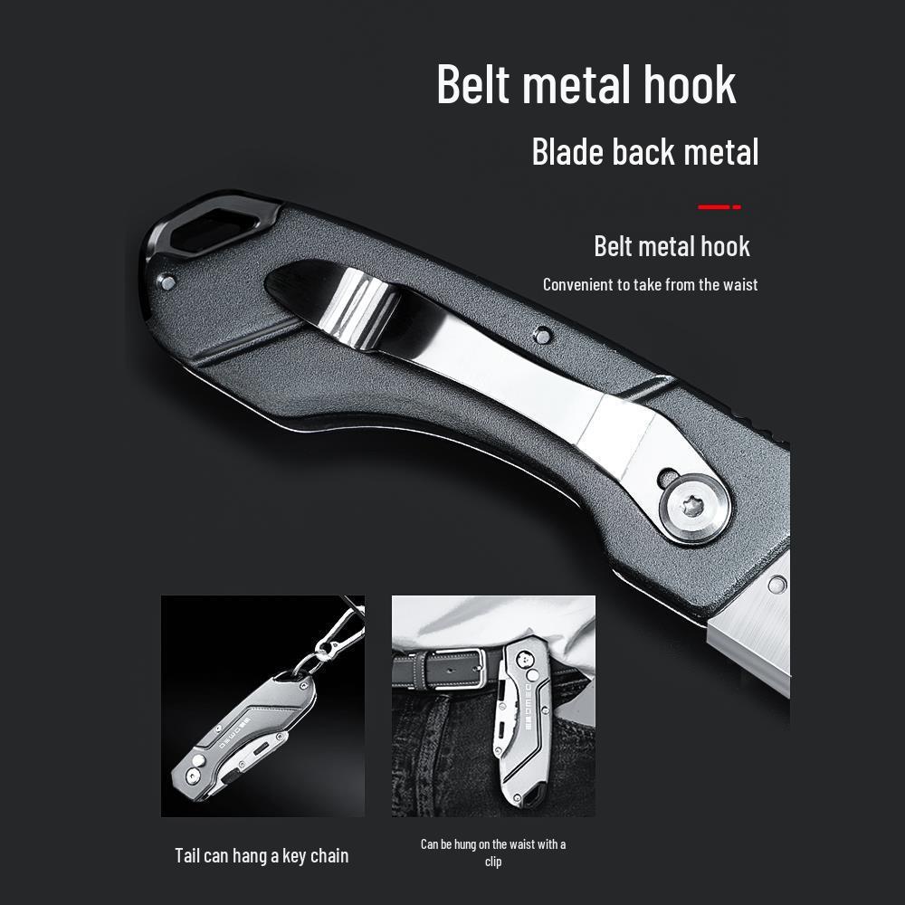 DEWO Heavy-Duty Stainless Steel Electrician's Folding Utility Knife with Cable and Wire Stripper, Thickened Hook.