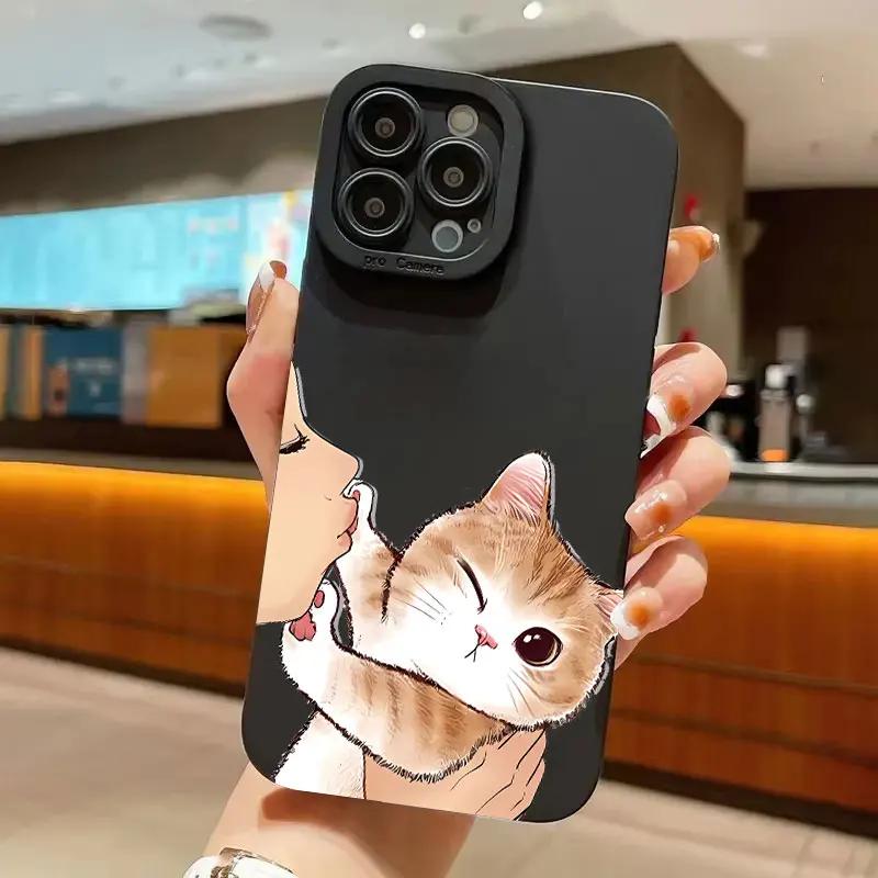Cat American Short Shorthair Kiss Phone Case for iPhone 16 Cases iPhone 15 14 13 12 Mini 11 Pro Max 16 7 8 Plus XS SE Back Cover