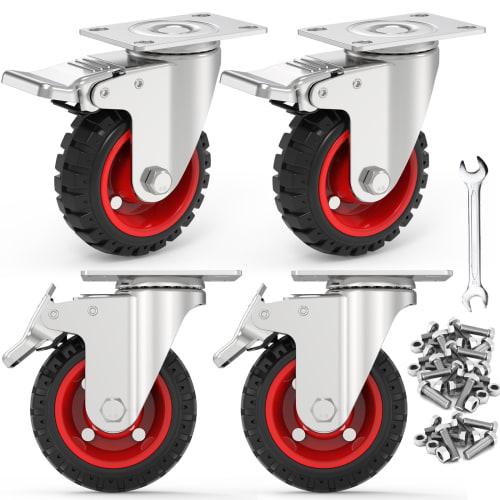 COOWOO 4-inch Caster Set of 4 with Brakes, Heavy-Duty, 450kg Load Capacity, 360-Degree Swivel, Quiet, Mute Series DIY Furniture Replacement Kit, 100mm