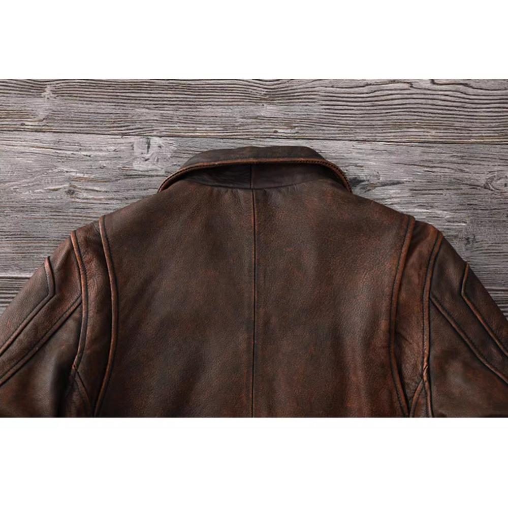 Chinese Size Vintage Red Browm Genuine Leather Jacket Light Coated First Layer Cowhide  Men Leather Jacket Fall and Winter