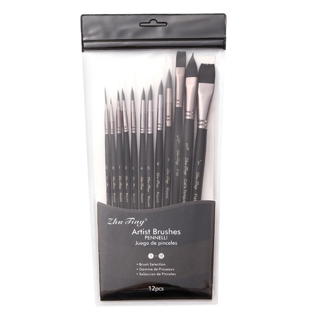 12pcs Professional Paint Brushes Nylon Hair Delicate Wooden Handle Paintbrush Painting Brushes Kit G