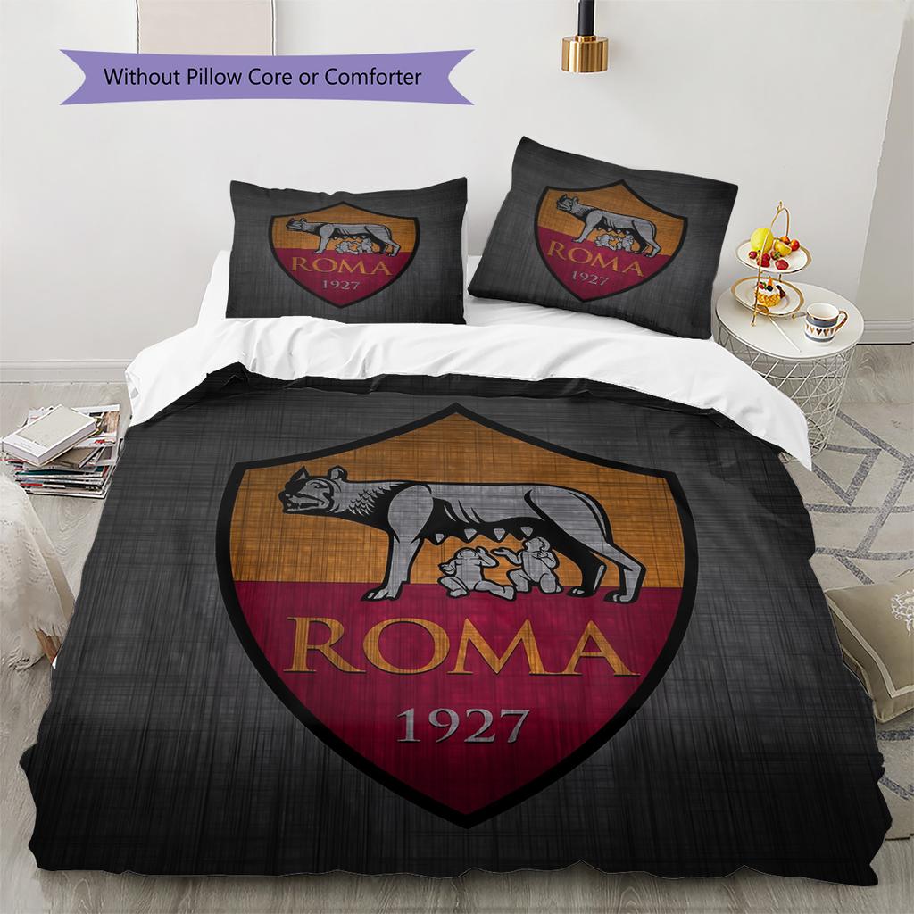 Fotbalový klub AS Řím Vzorované povlečení Sada prošívaných přikrývek Domácí dekorace Dárek (1 * povlak na přikrývku + 2 * povlak na polštář bez výplně)