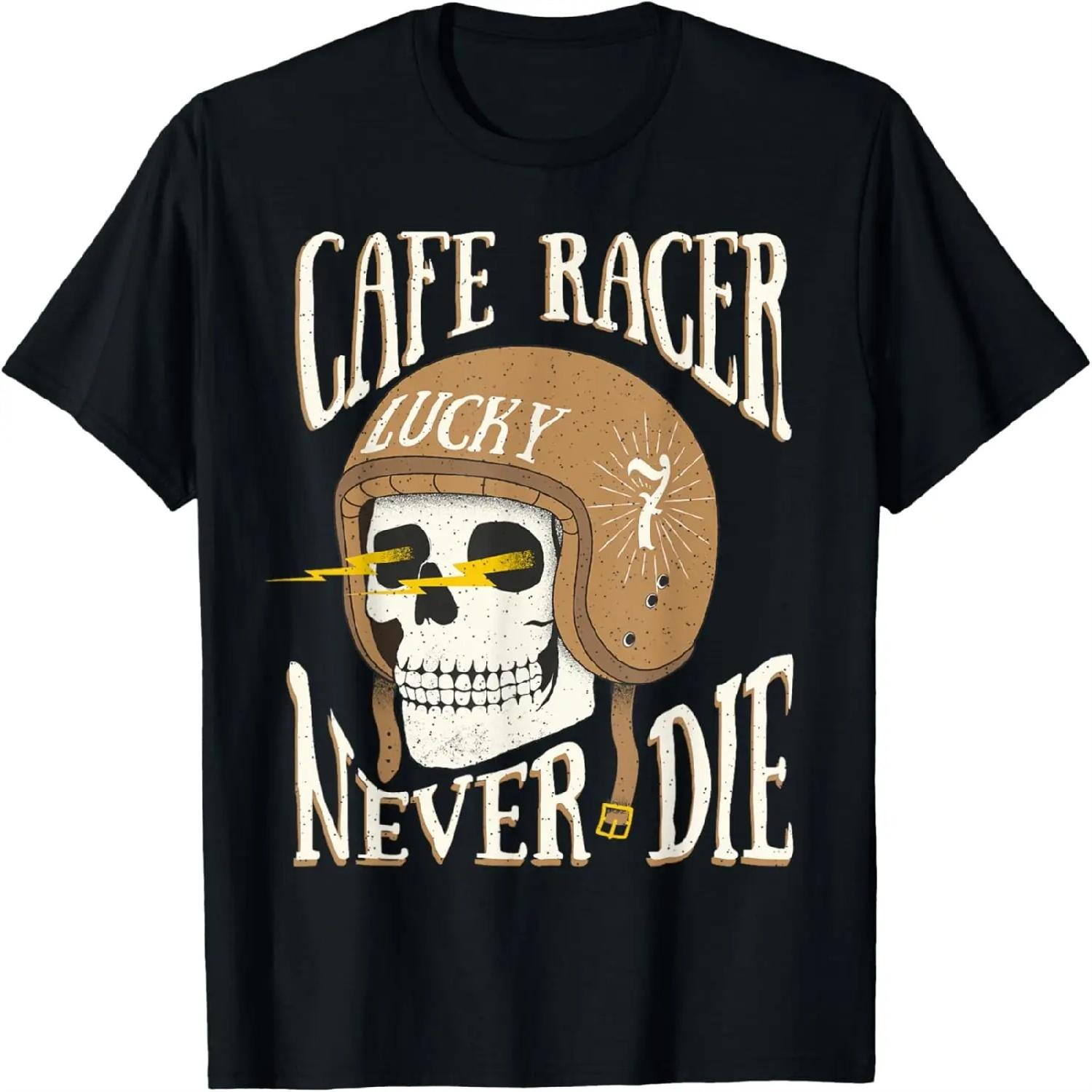 Футболка Cafe Racer - Lucky-Skull - Винтажная футболка с мотоциклом S чёрный