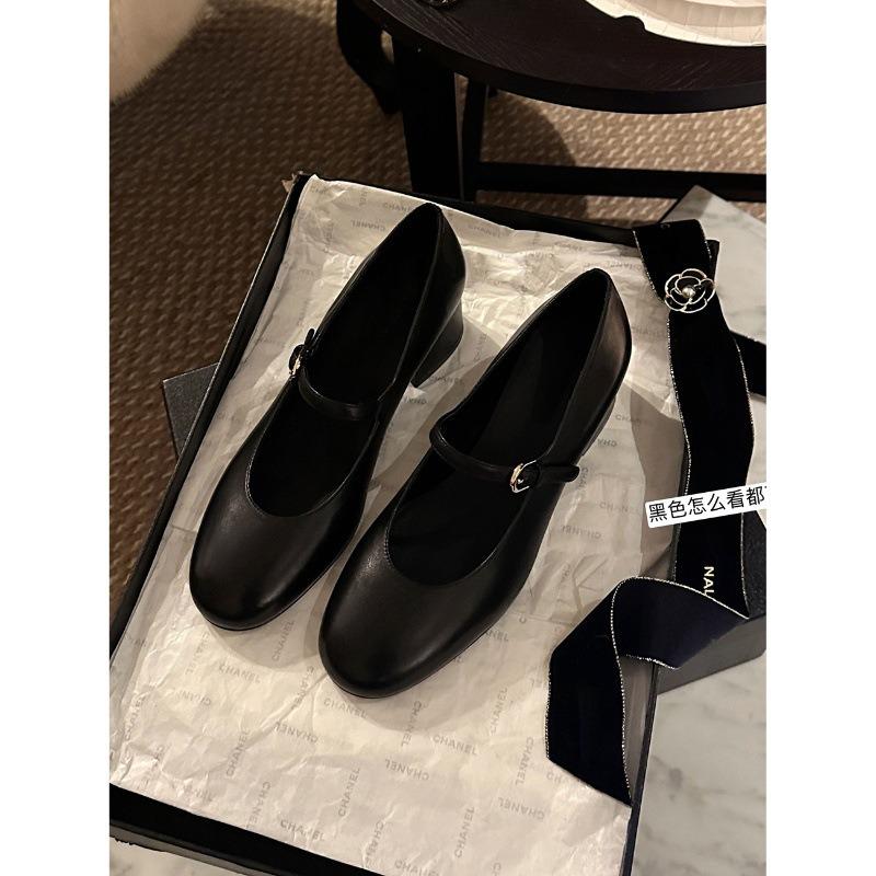 Sheepskin thin thick heel with Mary Jane shoes women's leather light mouth single shoes retro high heels work shoes