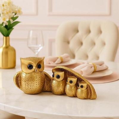 Goldene Eulen Familie Mutter Kind für Heimdekoration