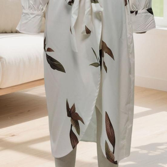 Women's Floral Print Satin Wrap Midi Dress Deep V Neck Long Sleeve Bodycon Dress Split Formal Evening Party Dress