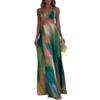 Women's  Summer Sexy Printed Spaghetti Strap Lace Trim Backless Cutout Waist Sleeveless Dress