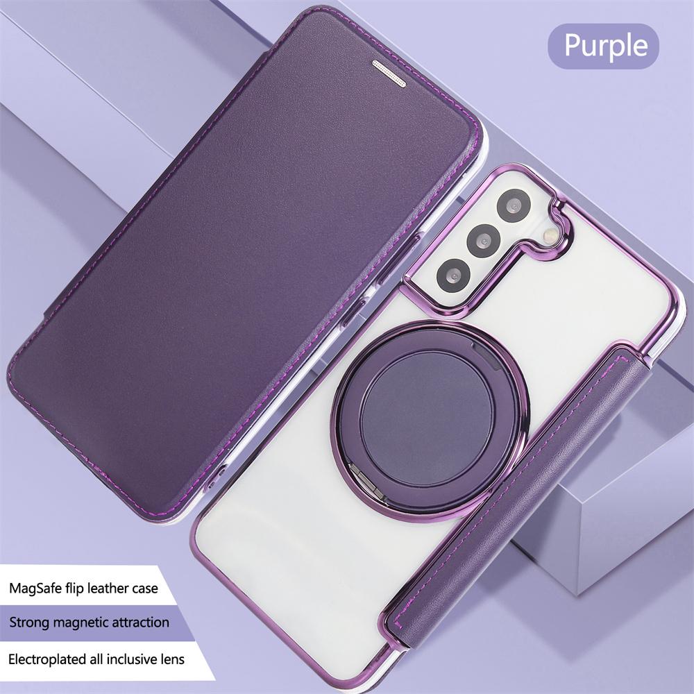 

Leather Slot Card Wallet Rotating Stand Magnetic Phone Case for Samsung S25 S24 S23 Ultra S22 Plus For Magsafe Transparent Cover Case & Holder&Galaxy S22 5G