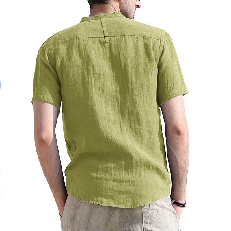 Summer Men's Short-sleeved Stand Collar Linen Shirt Breathable Short-sleeved Cotton Linen Shirt Men Casual Wear Minimalist Fashion Breathable Shirt